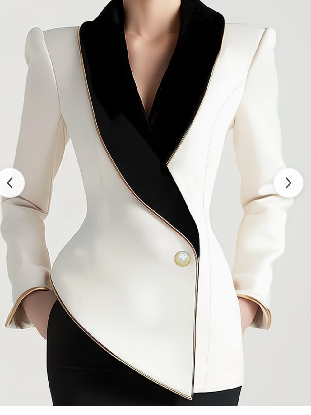Elegant White Blazer with Black Lapel - Women’s Tailored Coat. M